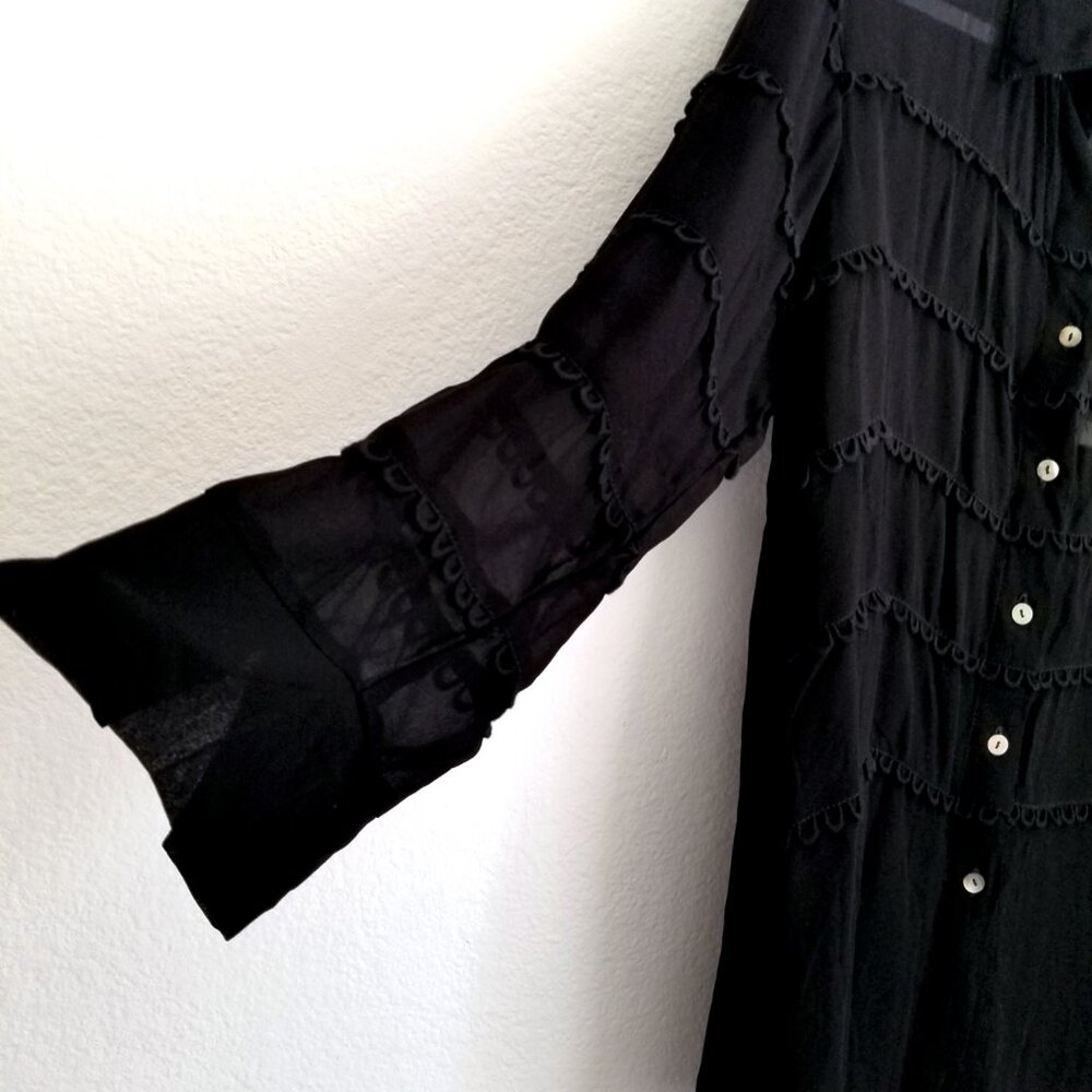 NWT Cleobella Autumn Blouse Jet Black Semi Sheer Size Large Tiered Trim High End - Picture 3 of 16